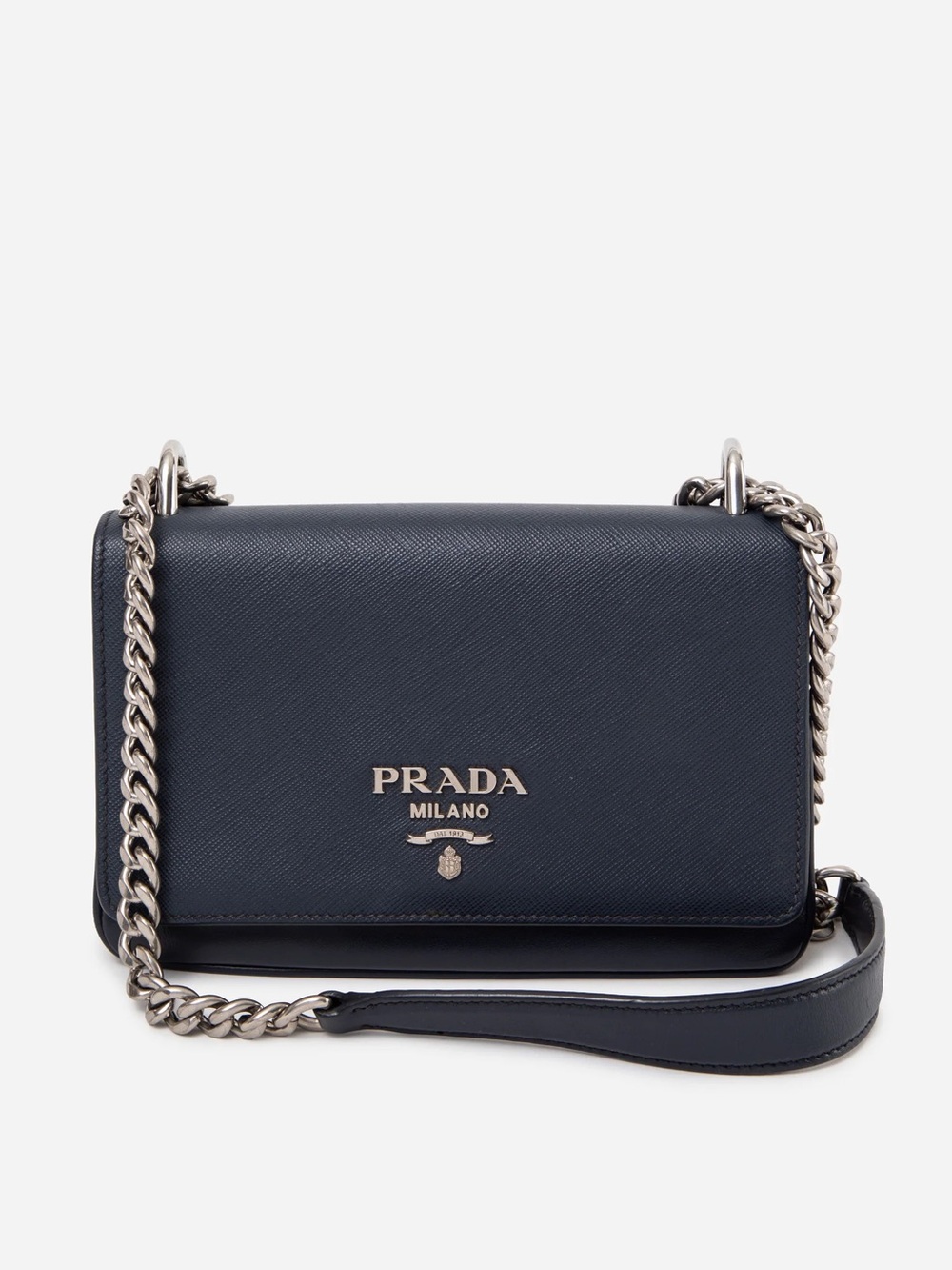 Prada Navy Saffiano Leather Wallet on Chain